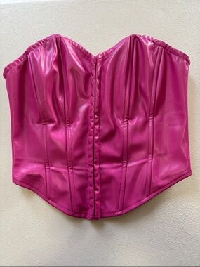 Shein hot pink Faux Leather Strapless Corset Top medium size 6